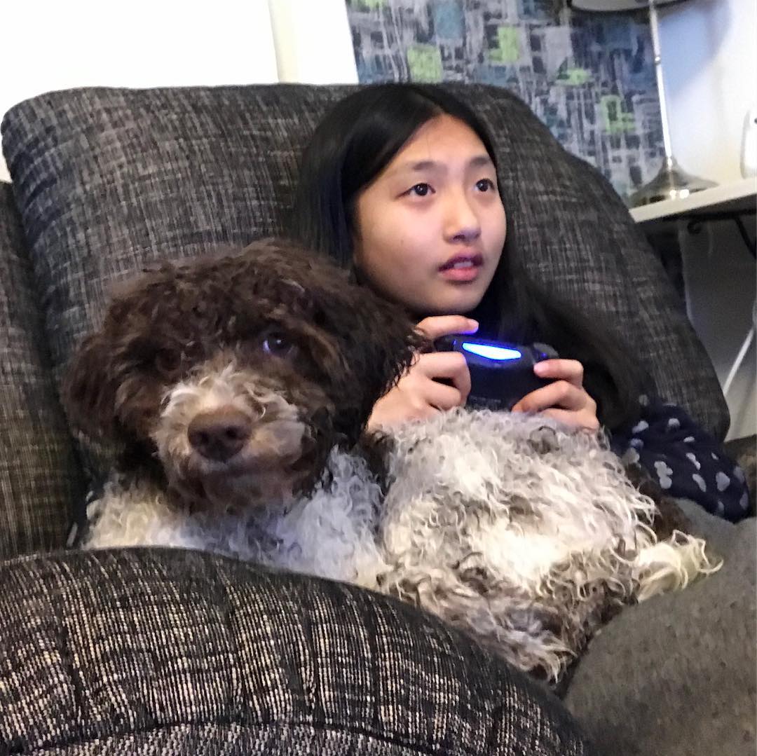 Helping junior mum with her game after a shower. She thinks I’m great playing @knappare @mingming_05 - 1516027531